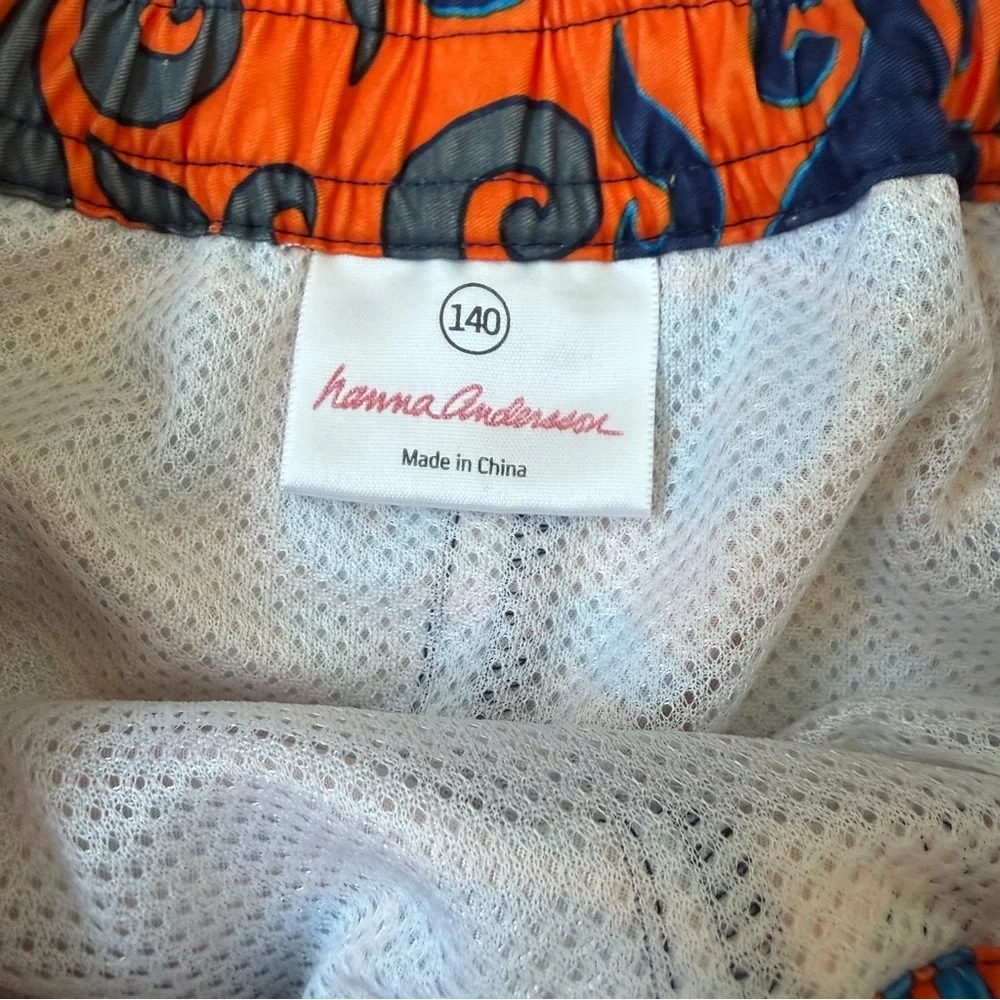 Hanna Andersson Boys Swim Trunks Sz 140 (9-10) Orange Blue Wave Print Lined*X